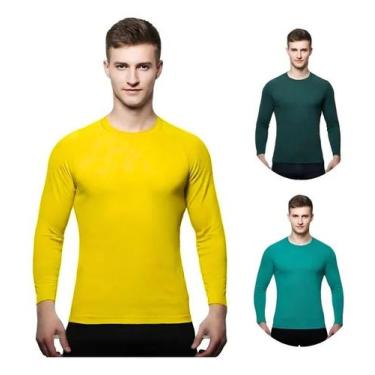 Imagem de Kit 3 Camisas Masculina Manga Longa Malha Fria - C&c, Amarelo, Vd escu