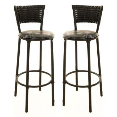 Imagem de KIT 2 Banquetas Alta Encapada Junco Preto Area de Lazer Cozinha Balcão