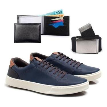 Imagem de Kit Tenis Casual Masculino Com Carteira Cinto Sapatenis De Amarrar Confortavel Leve Macio-Masculino