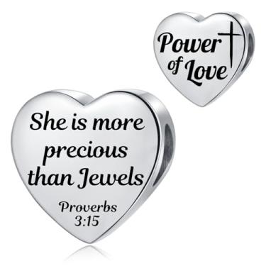 Imagem de MiiFort Berloque de coração de amor com versículo bíblico, pulseiras Pandora, religião, aniversário, presente para mulheres, filha, aço inoxidável, One Size, Aço inoxidável, Sem Pedra Preciosa