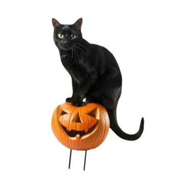 Imagem de Fenteer Estaca de jardim de Halloween, decoração de metal para áreas externas, placa decorativa para pátio, fazenda, casa, quintal, calçada, Gato
