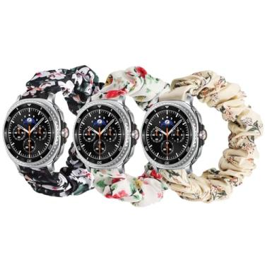 Imagem de GTHY Pulseiras Scrunchie compatíveis com Samsung Watch 8, para mulheres, grande, pequena, pulseira de substituição, pulseira de tecido elástico com padrão de tecido macio para relógio 8 (F, pequena)