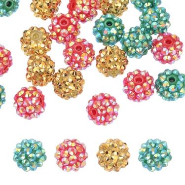 Imagem de PATIKIL Contas de strass de resina de 12 mm para caneta com contas, pacote com 30 bolas de discoteca brilhantes em pedaços redondos de chiclete para chaveiro com contas, vermelho/verde escuro/dourado