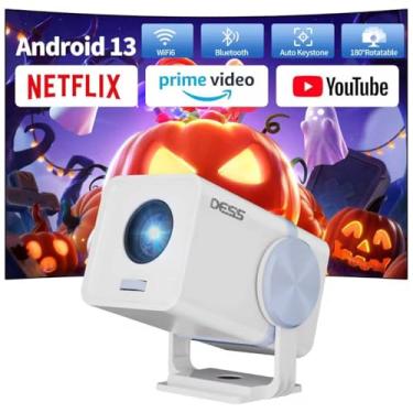 Imagem de Dess Mini projetor, projetor portátil pode ser alimentado por banco de energia, projetor externo com Wifi6 e bluetooth, projetor de filme, rotação de 180°, proyector de home theater com correção de