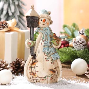 Imagem de Thyle Boneco de neve de 19 cm, vintage, boneco de neve, estatuetas de boneco de neve, decorações de mesa de Natal rústicas para festas de inverno, decoração de casa, escritório, prateleira, decoração