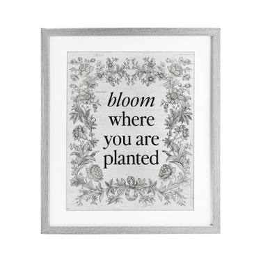 Imagem de Stupell Industries Flor inspiradora com borda vintage cinza impressão emoldurada sob vidro, design por Lettered and Lined, 40,6 x 33,5 cm