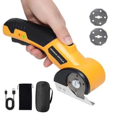 Imagem de KUUAUX Cortador de papelão, tesoura elétrica sem fio com trava de segurança e luz LED, corte de alta velocidade de 320 RPM para papelão, tecido, couro e plástico, bolsa de carregamento e armazenamento