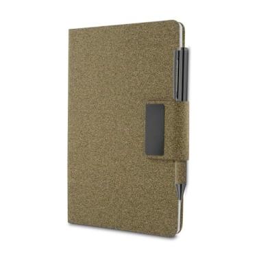Imagem de Caderno Executivo A5 – Capa PU + Fibra de Café/Chá • 80 fls 70 g/m² • Fecho Magnético + Suporte para Caneta, Presente Corporativo (Chá)