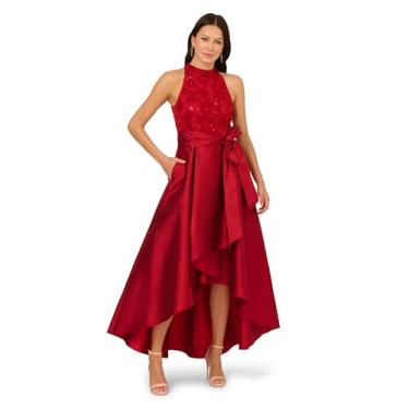 Imagem de Adrianna Papell Vestido longo feminino de tafetá com miçangas, Vermelho, 40