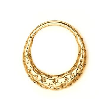 Imagem de BodyBonita Anéis de septo joias 16G, anéis de nariz de aço inoxidável 316L para mulheres e homens, piercing de narina estrela 8 mm 10 mm banhado a ouro 14K / prata, 16g(1.2mm)-10mm, Aço inoxidável