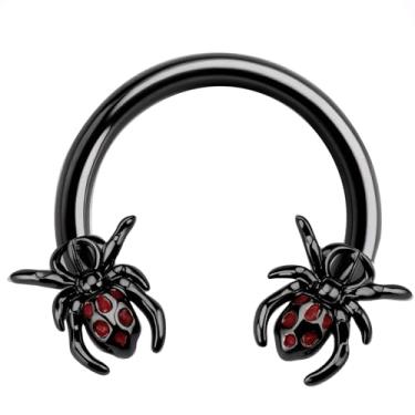 Imagem de BodyBonita Anéis de septo para mulheres e homens 16G, aço cirúrgico 316 ferradura de Halloween argolas de nariz, aranha abóbora hélice daith concha piercing joias cartilagem brincos vermelho CZ 10 mm