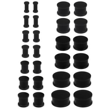 Imagem de Pexveiuu 8G-25 mm Preto sólido slicone calibres túneis alargadores orelha dupla alargador borracha plástico calibres túneis brincos kit de alongamento mulheres homens 8G 6G 4G 2G 0G 00G 12mm 14mm 16mm