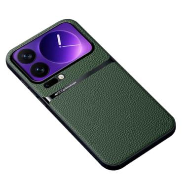 Imagem de LTLMYDAM Capa fina para Xiaomi 17 Pro Max/17 Pro/17, capa traseira de couro com textura de lichia à prova de impressões digitais suporta capa de sucção magnética montada no carro, verde, 17 Pro