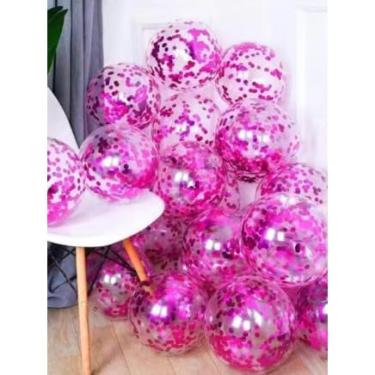 Imagem de Kit De 5 Ou De 10 Balão Cristal Transparente N9 Com Confete 10 mm Colorido, Festas e Decoração.(C/10 Pink)