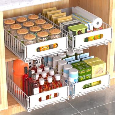 Imagem de Organizador de armário removível, pacote com 4 gavetas deslizantes resistentes NECHEGI Prateleiras de despensa fixas com cola adesiva forte e alça para cozinha, sala de estar, banheiro, casa (37 cm P