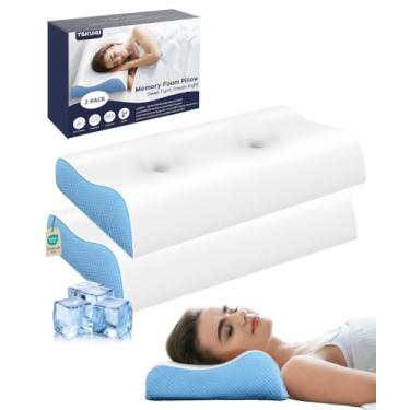 Imagem de Travesseiro cervical para alívio da dor no pescoço - Travesseiro de contorno de espuma viscoelástica para dormir, almofada de pescoço com zonas de alívio de orelha dupla, travesseiro de pescoço