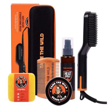 Imagem de Kit para Barba Profissional Portátil com Cera, Pente e Escova Alisadora, 5 Itens, 110V,...