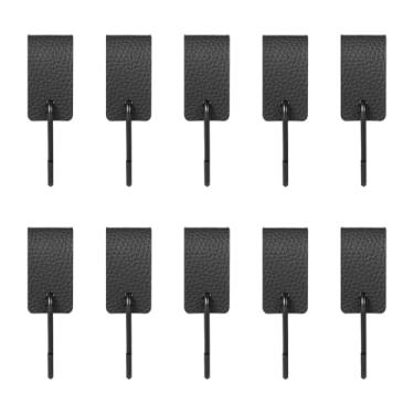 Imagem de XYTZHSAI 10 peças gancho de metal gancho de roupas com alça de couro resistente cabide de acampamento multifuncional cabide de toalha para cachecol bolsa chapéu roupas (preto, 10)