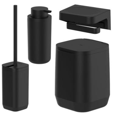 Imagem de Kit Organizadores para Banheiro, Adesivo, Lixeira 6L, Porta Papel, Escova Sanitária e Dispenser, Acessórios P/Lavabo, Suporte, Design Moderno, Material Resistente (Kit C/ 4 Peças)