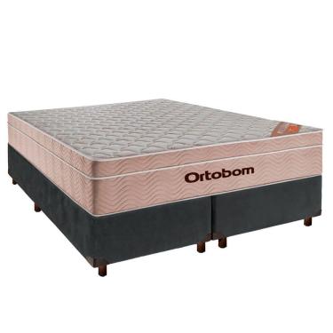 Imagem de Cama + Box Cinza E Colchão Molas Ensacadas Queen - Airtech Ortobom