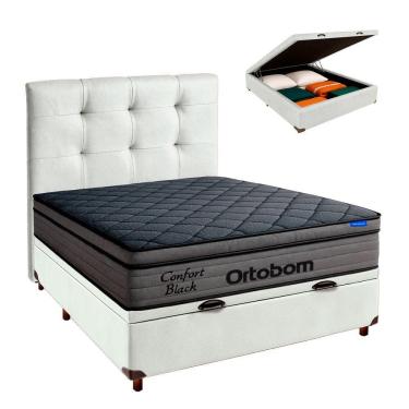 Imagem de Baú Branco + Cabeceira + Colchão Casal Confort Black Ortobom