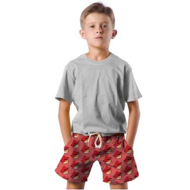 Imagem de Shorts Infantil Bermuda Calção Praia Verão Pássaro Vermelho Games 164 