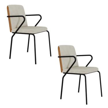 Imagem de Conjunto 2 Cadeiras De Jantar C/braços Bloom Vanilla / Courino Caramelo