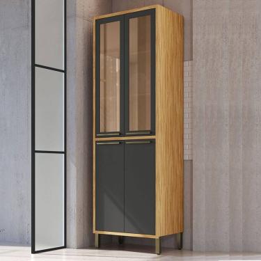 Imagem de Paneleiro Syrah 4 Portas 4 Prateleiras com Vidro 100% Mdf Amêndoa/Cinza - Rio Doce