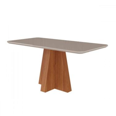 Imagem de Mesa de Madeira Maitê 160 Cm com Vidro Cinamomo/Off White - Cimol