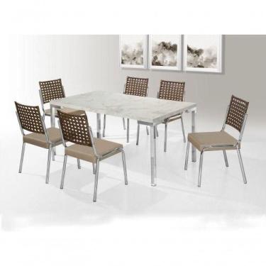 Imagem de Mesa Com 6 Cadeiras 1,60x0,90 Tampo Mdp Cromado Nobre - AÇO NOBRE MÓVE