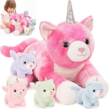 Imagem de Bicho de pelúcia MoriSmos Unicórnio Cat com gatinhos e bebês de 60 cm