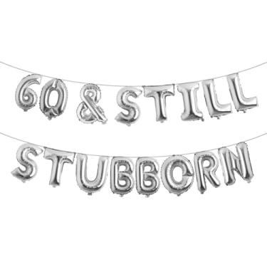 Imagem de Faixa de glitter multicolorida 60 & Still Stubborn - Decorações de festa de aniversário de 60 anos e aniversário (60 & STILL STUBBORN prata)