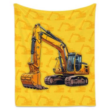 Imagem de Cobertor de escavadeira, presentes aconchegantes e macios para crianças, lindos cobertores de flanela amarela para sofá de sofá, 102 x 127 cm