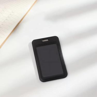 Imagem de Porta-crachá de plástico rígido deslizante vertical preto, crachá de identificação com janela transparente, bolsa protetora para escritório, escola, cartões de identificação, cartões de proximidade