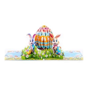 Imagem de Cartão 3D Pop Up Coelhinho da Páscoa com Ovos Floral Cruz Santa Religiosa Parabéns Cartão de Páscoa com Envelope