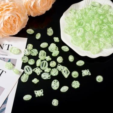 Imagem de Kit de contas de acrílico verdes sortidas estilos de mistura aleatória contas flor folha laço borboleta grão de café para colar, pulseira, brinco, chaveiro artesanato para fazer joias DIY cerca de 130