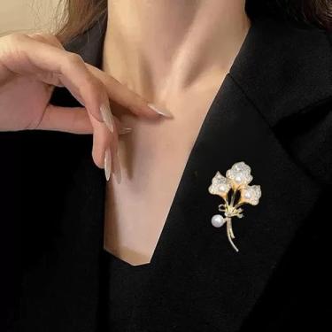 Imagem de Broche de strass dourado, broche de pérola, alfinetes delicados para mochilas femininas