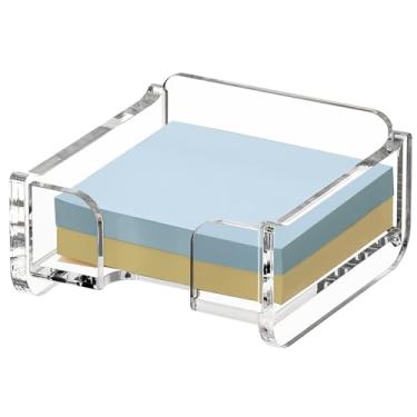 Imagem de SANRUI Organizador de bloco de notas adesivas empilhável de acrílico para post-it 7,6 x 7,6 cm, dispensador de bloco de notas transparente para organização de escritório e sala de aula