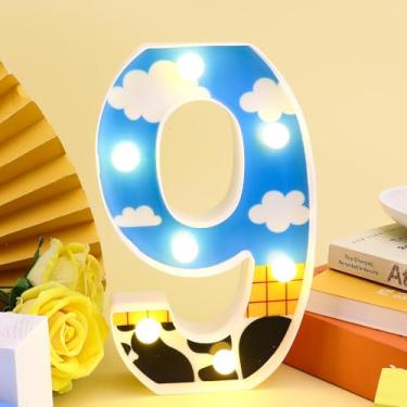 Imagem de Número iluminado, números de mesa com iluminação LED, número de luz de desenho animado, número de luz para festa decorativa de LED, para decoração de festa de aniversário de desenho animado (número 9)
