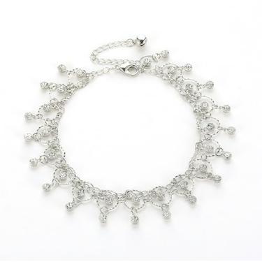 Imagem de Tornozeleira feminina de strass brilhante prata boho em camadas com borla de zircônia cúbica de verão à prova d'água leve pendurada na praia tornozeleira havaiana férias ornamento de pé presente para