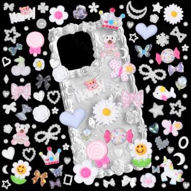 Imagem de Kit de 330 peças de berloques de lixo, berloques para capas de lixo, capa de telefone charmosa, pingente de resina branco fofo flatback, berloque misto de geleca