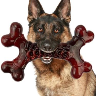 Imagem de Brinquedo de mastigar durável para cães grandes, brinquedos para cães para mastigar agressivos, brinquedo indestrutível para cães, formato de osso de arroz, sabor de bacon, cor de carne assada