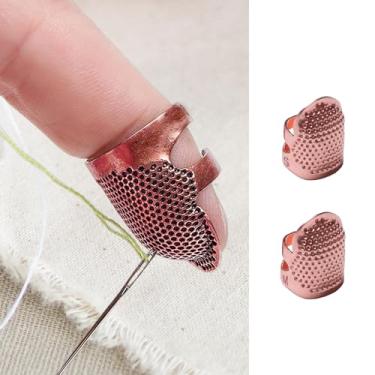 Imagem de 2 peças ajustáveis de metal para costura de dedal, protetor de dedo de dedal, anel superior aberto, escudo de ponta de dedo para bordado de quilting, ferramenta de costura manual (ouro rosa, P + M)