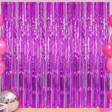 Imagem de 2 peças de cortina de alumínio de 0,9 m x 2,4 m, adereços de franja de alumínio metálico para celebração de aniversário e Natal (rosa vermelha)