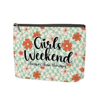 Imagem de Presentes de fim de semana para meninas, bolsa de maquiagem, flores, presentes, verde, xadrez, cosméticos, bolsa de higiene, bolsa com zíper, bolsas de fim de semana, para mulheres, dama de honra