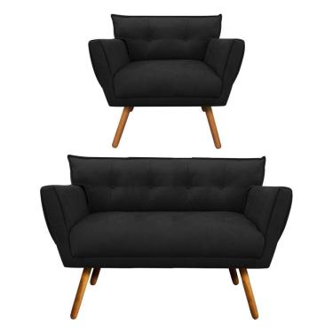Imagem de Kit 1 Namoradeira e 1 Poltrona Anitta Suede Preto - Drossi
