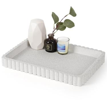 Imagem de Cathyeen Bandeja decorativa de concreto para decoração de mesa de café, bandeja de mesa de centro de 35,5 cm, bandeja de centro de mesa, bandejas decorativas retangulares modernas para decoração de