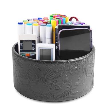 Imagem de lizimandu Suporte de controle remoto, suporte giratório de 360° de couro PU, suporte remoto para TV, caixa de armazenamento de mesa, acessórios para controle, mídia, correio, calculadora, celular