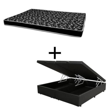Imagem de Cama Box Baú Casal 138 Bipartido Tecido Sintético Preto Com Colchão Hamburgo - 100% Espuma - D28 Preto 55x138x188