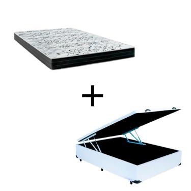 Imagem de Cama Box Baú Casal 138 Tecido Sintético Branco Com Colchão De Espuma Semi Ortopédica Extra Firme Cinza 80kg